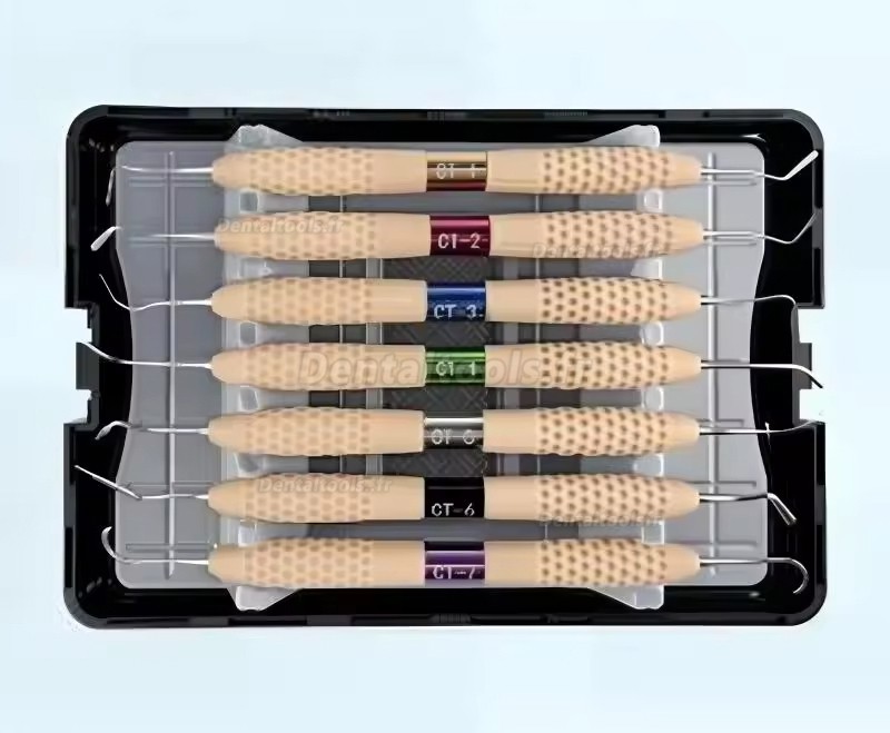 7 pi&egrave;ces kit ergonomique d'instruments de restauration composite dentaire